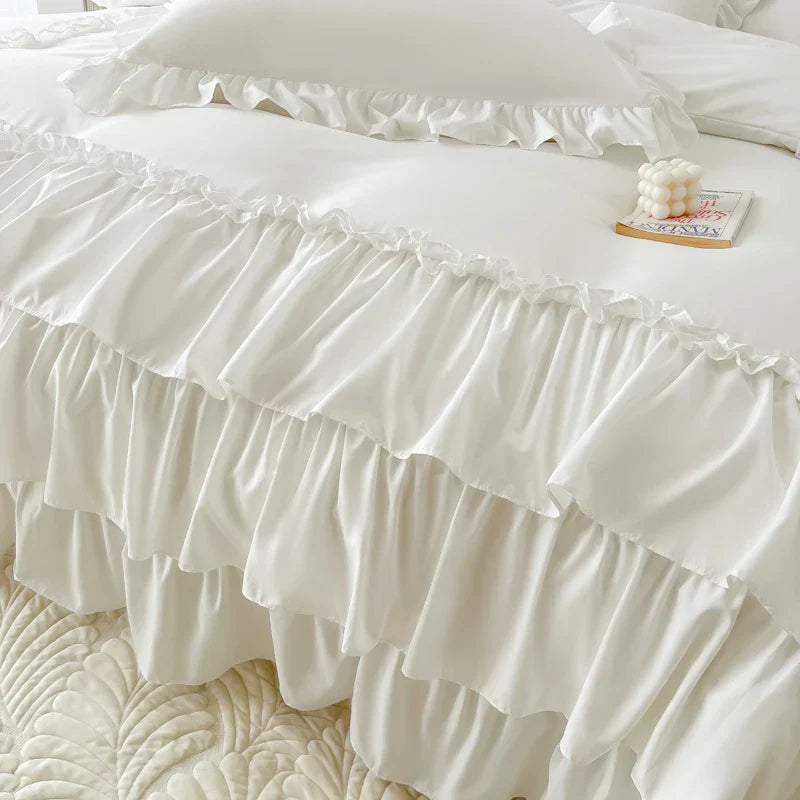 Afralia™ Lace Ruffle Princess Bedding Set with Bed Skirt & Pillowcases