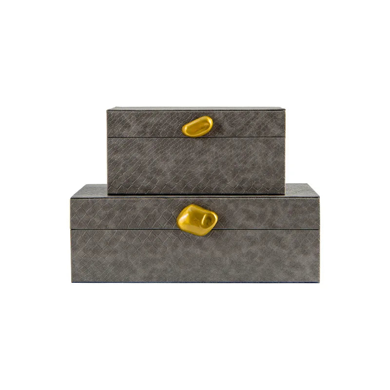 Afralia™ Golden Stone Handle Leather Jewelry Box: Elegant Desktop Storage Container for Home Decor