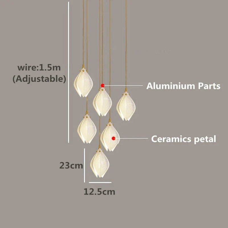 Afralia™ Ceramic Petal Hanging Chandelier - Elegant Décor for Hotel, Restaurant, and Home