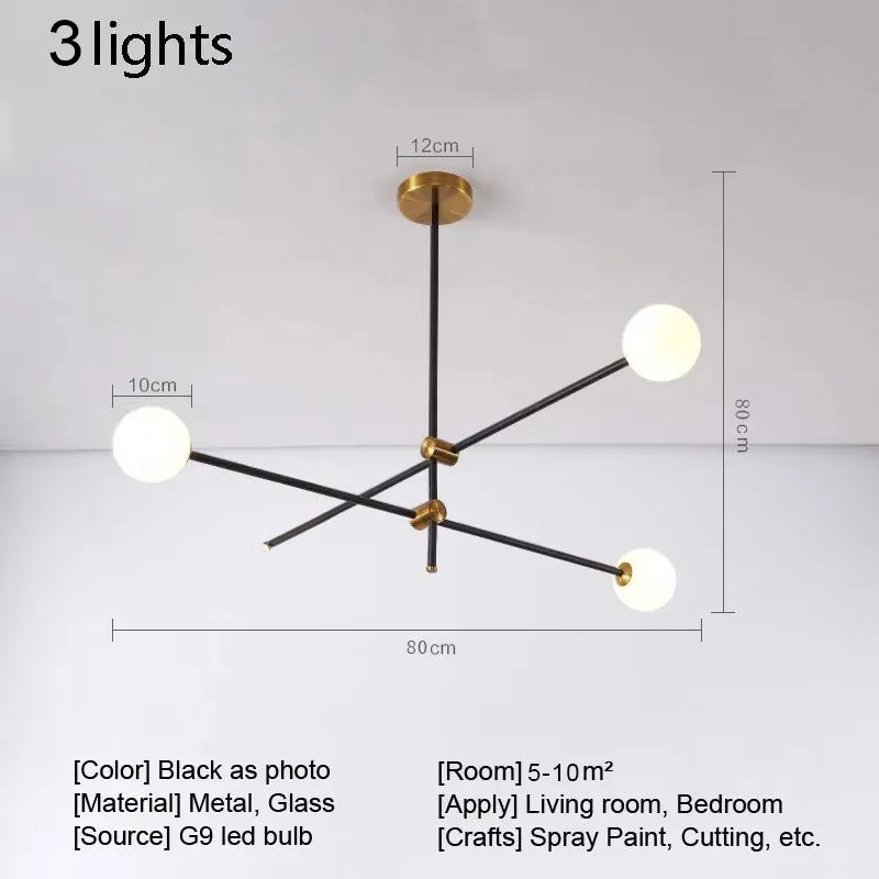 Afralia™ Nordic Black Glass Chandelier Ceiling Light Fixture for Modern Living Room Dining Room Decor