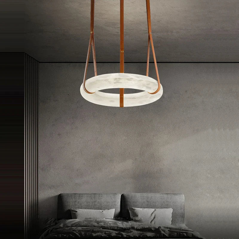 Afralia™ Marble Ring Leather Belt LED Pendant, Hanging Lamps for Home Decor