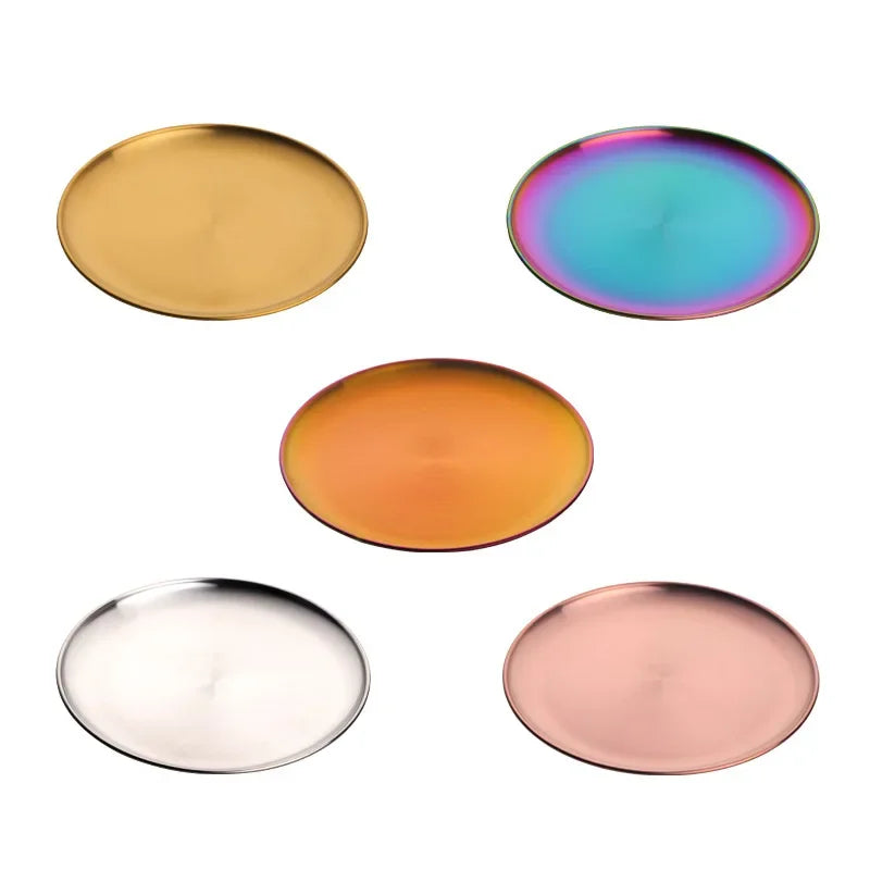 Afralia™ Stainless Steel Round Dining Plate for Food, Steak, Fruit- 1Pc Silver Tray