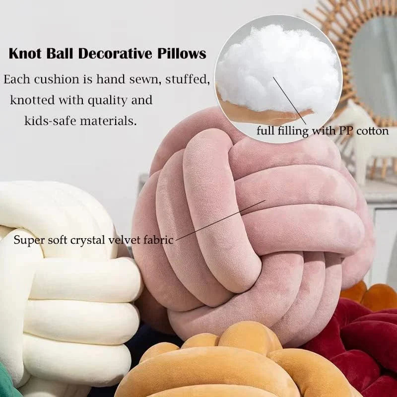 Afralia™ Soft Knot Ball Pillow Cushion Home Decor Plush Handmade Round Plush Cream Green White Black