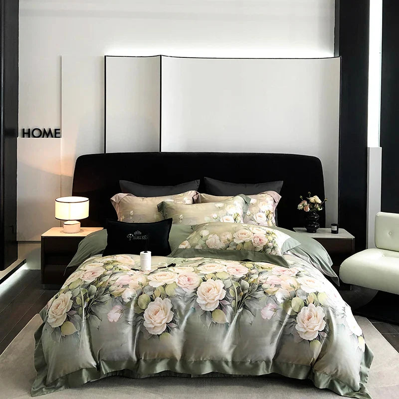 Afralia™ Luxury Floral Bedding Set with Lyocell Cotton Duvet Cover, Sheet, and Pillowcases