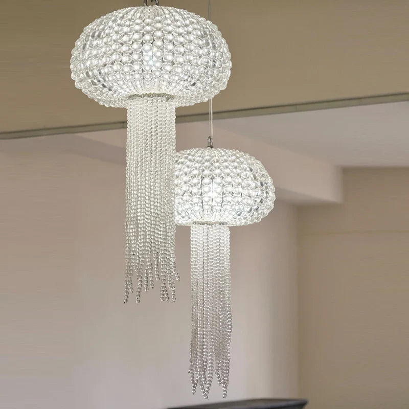 Afralia™ Crystal Tassel Chandelier - Elegant LED Jellyfish Ceiling Light for Living Room