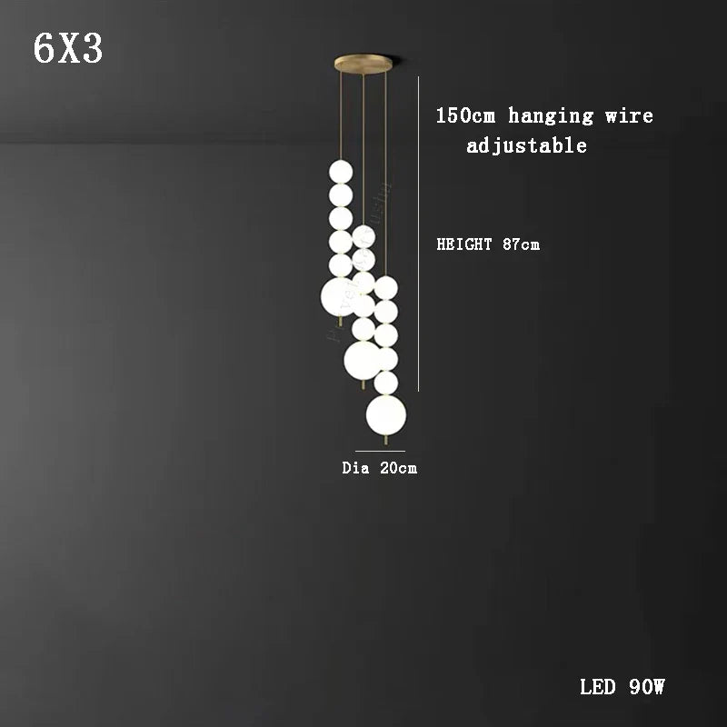 Afralia™ Modern Magic Bean Brass White Ball LED Ceiling Chandelier