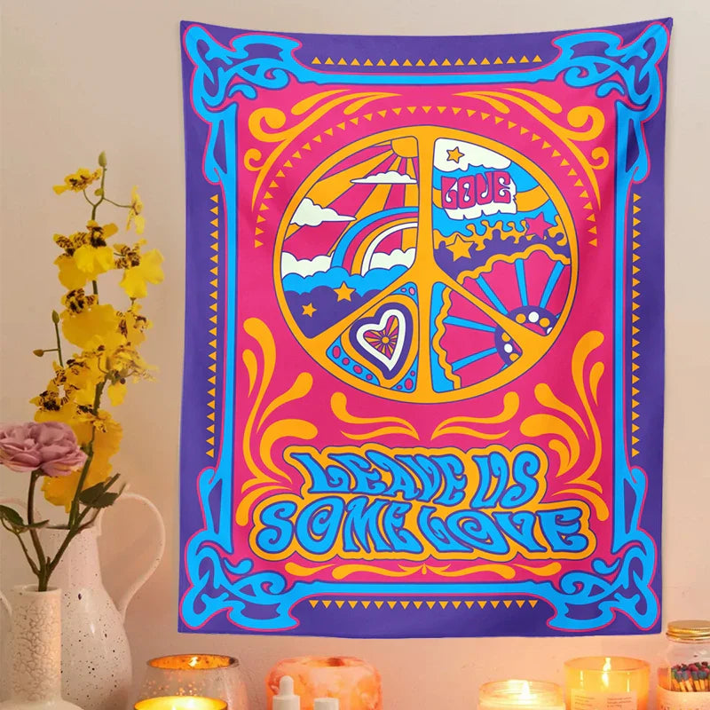 Afralia™ Psychedelic Peace Symbol Tapestry Wall Hanging Home Decor