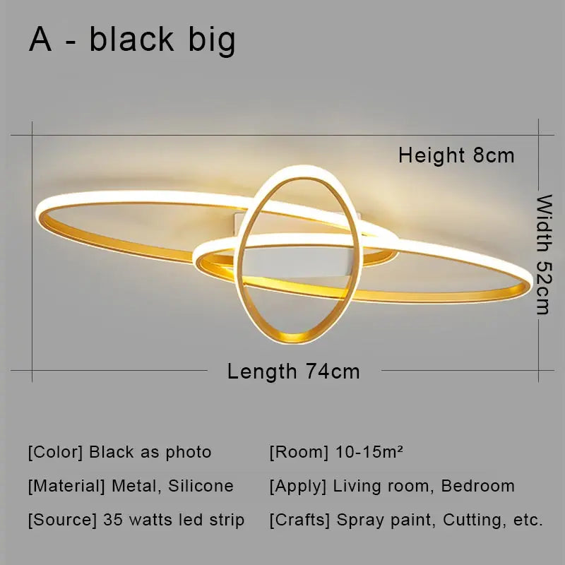 Afralia™ Black LED Chandelier Ceiling Light Remote Control Fixture for Living Room, Bedroom & Kitchen