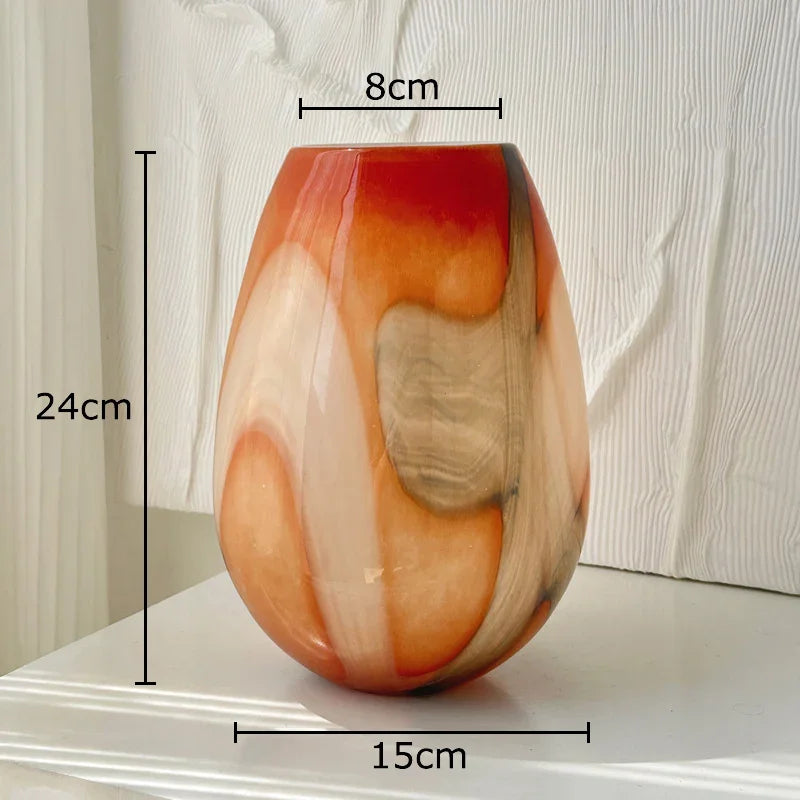 Afralia™ Striped Glass Vase Desk Decoration with Artificial Flowers