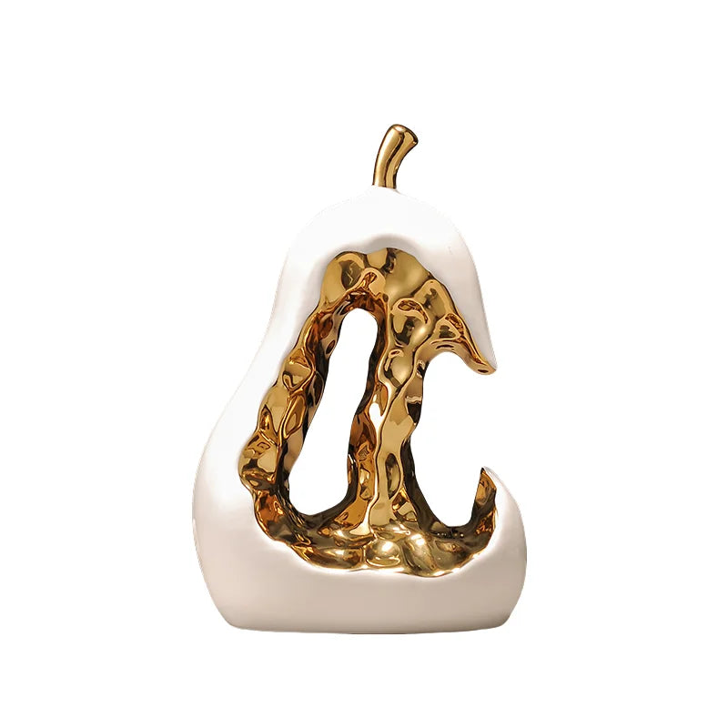Afralia™ Ceramic Golden Pear Sculpture - Abstract Hollow Fruit Decor for Home Accessories