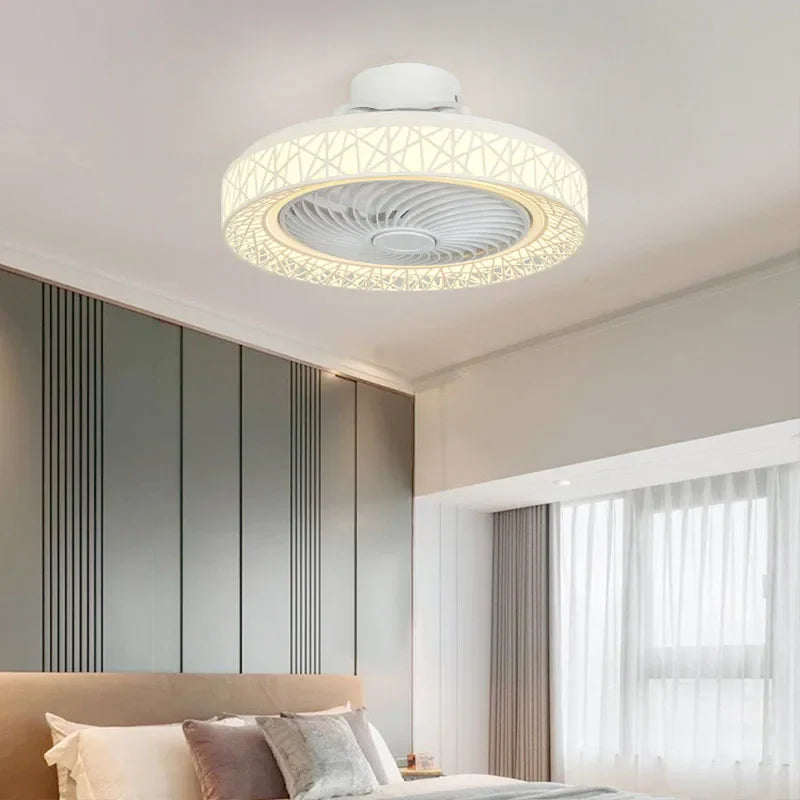 Afralia™ Hollow Pattern Ceiling Fan Light Remote Control Silent Low Floor Ventilator