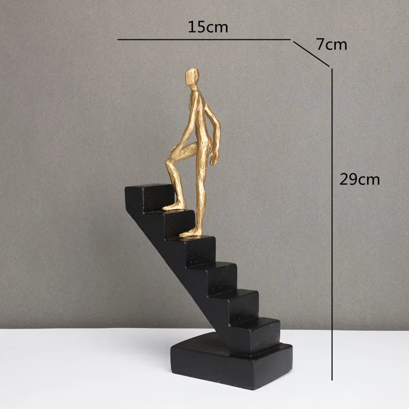 Afralia™ Golden Man Climber Staircase Abstract Sculpture Home Decor Ornaments