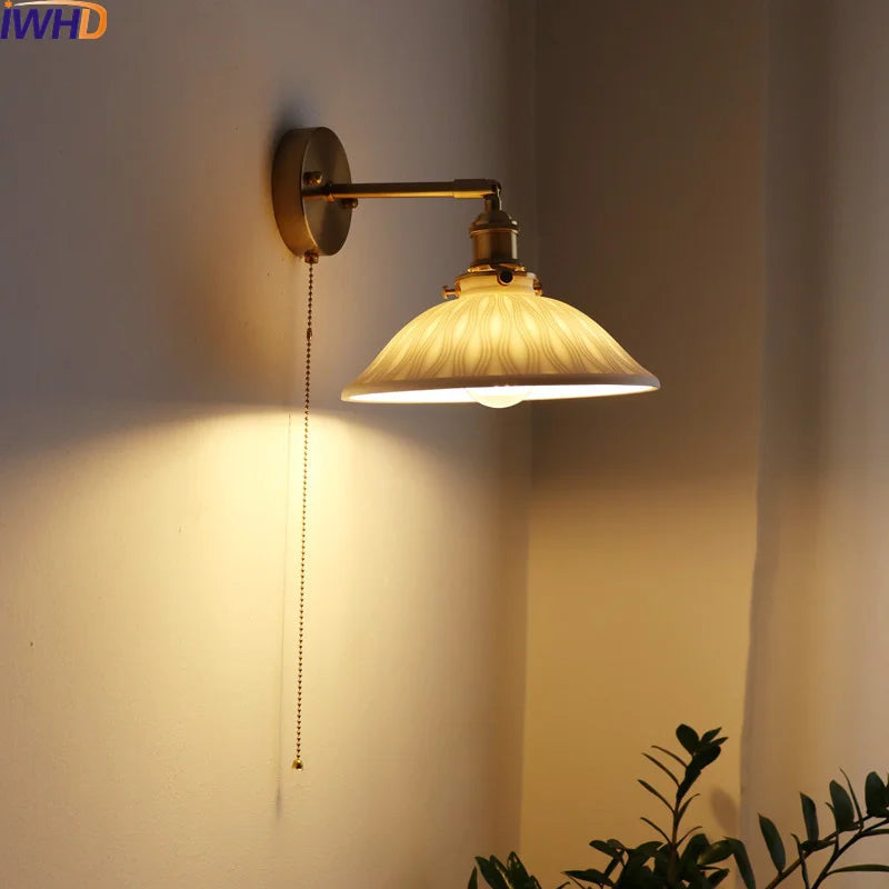Afralia™ Ceramic Copper LED Wall Lamp for Bedroom Bedside Mirror Light