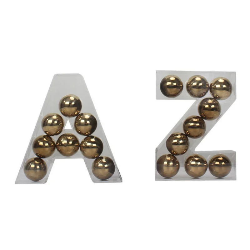 Afralia™ Clear Acrylic Geometric Gold Ball Alphabet Letter Figurine Home Decor
