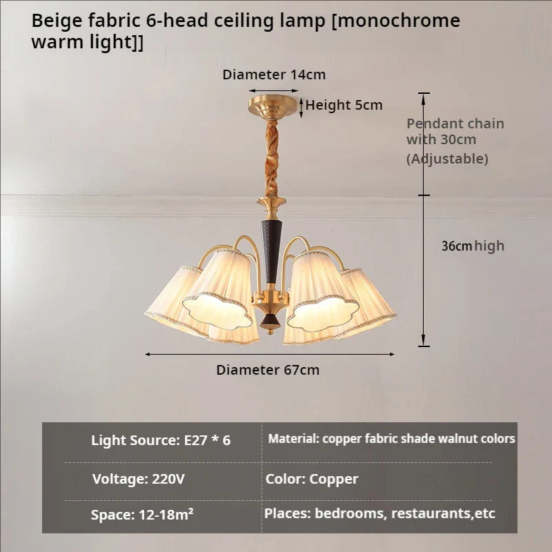 Afralia™ Antique Copper Chandelier for Retro American Country Living Room and Dining Room