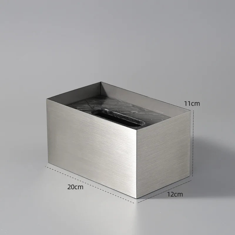 Afralia™ Marble and Stainless Steel Tissue Box Holder