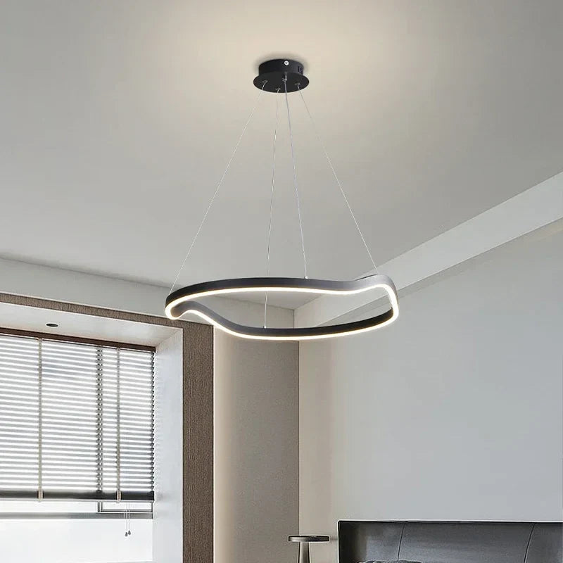 Afralia™ Modern Curve Ring LED Pendant Chandelier for Living Dining Bedroom