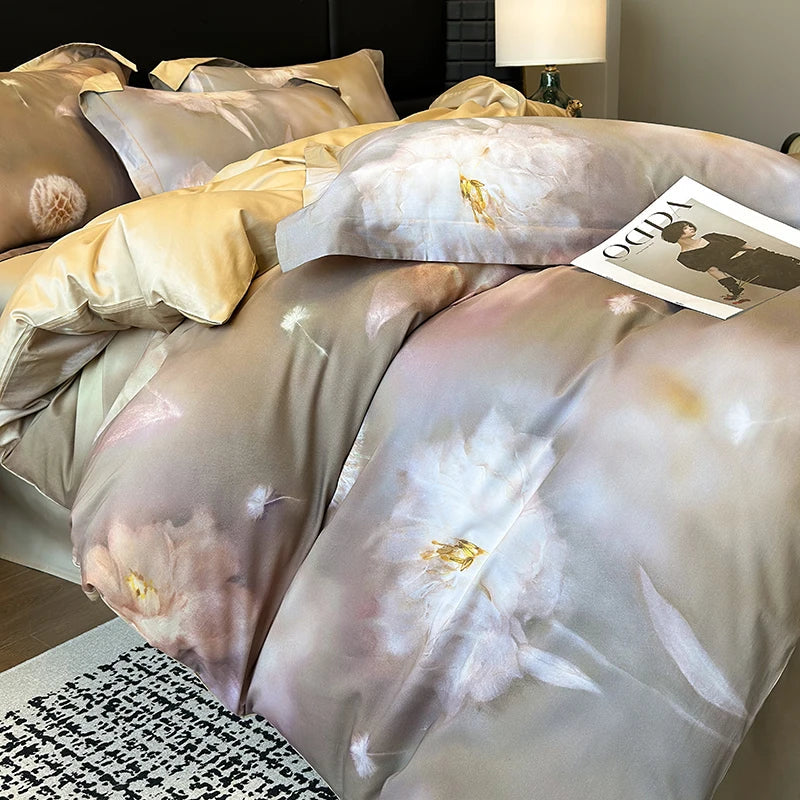 Afralia™ Floral Print 600TC Egyptian Cotton Bedding Set - 4Pcs