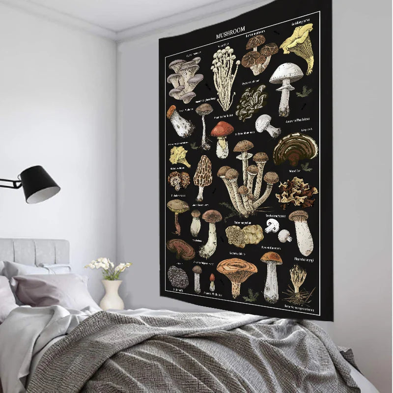 Afralia™ Black Mushroom Mystical Tapestry Wall Hanging for Boho Home Decor