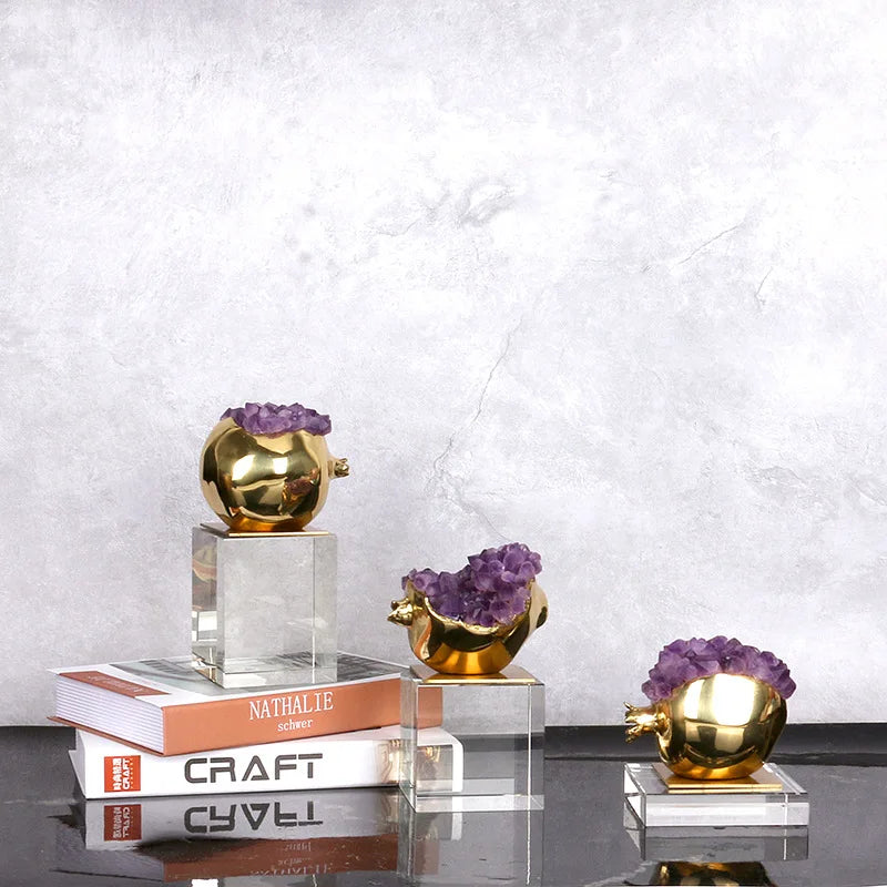 Afralia™ Brass Purple Crystal Pomegranate Ornament - Luxury Home Decor & Artwork