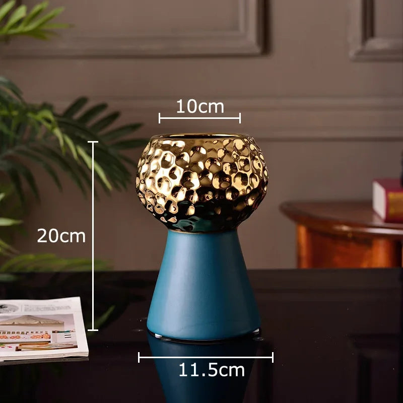 Afralia™ Gold Hammer Pattern Ceramic Vase: Creative Plant Pot for Table Decoration and Floral Arrangement