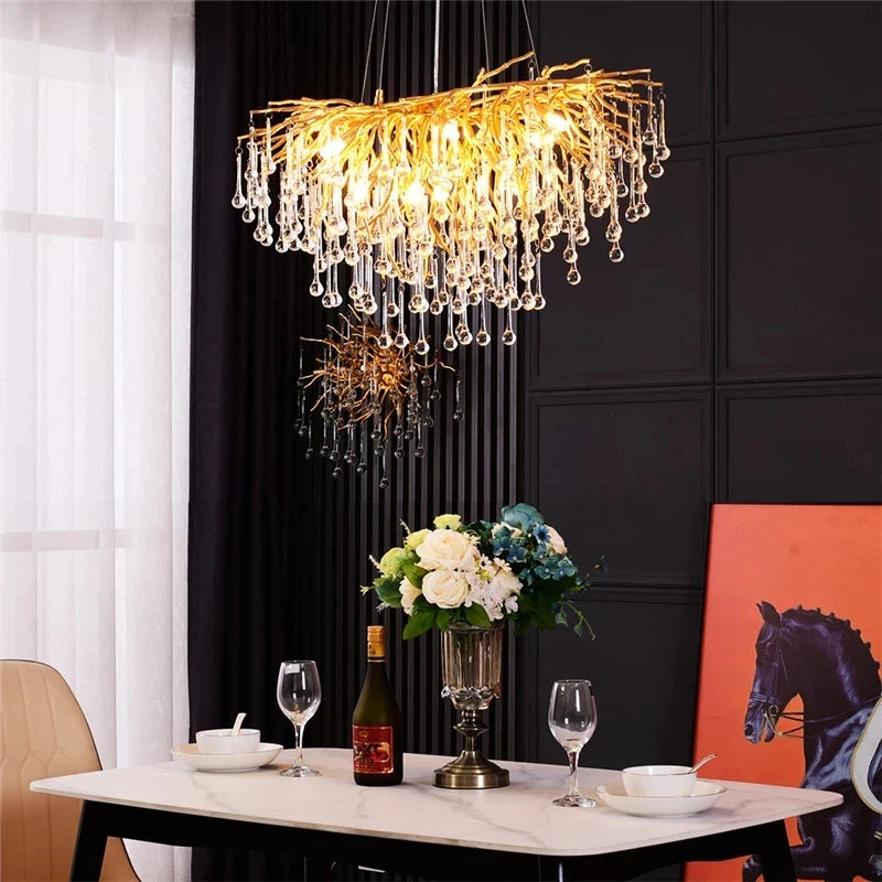 Afralia™ Crystal Water Drop Chandelier – Luxury Ceiling Light for Hotels, Restaurants, Villas