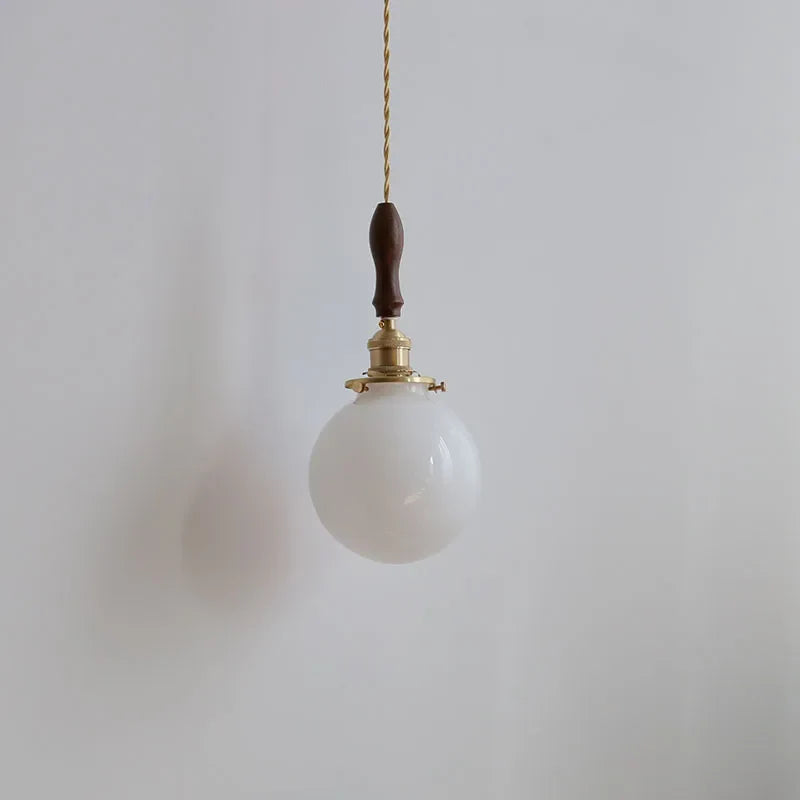 Afralia™ Glabe LED Pendant Lamp Walnut Wood Copper Modern Hanging Light Fixture