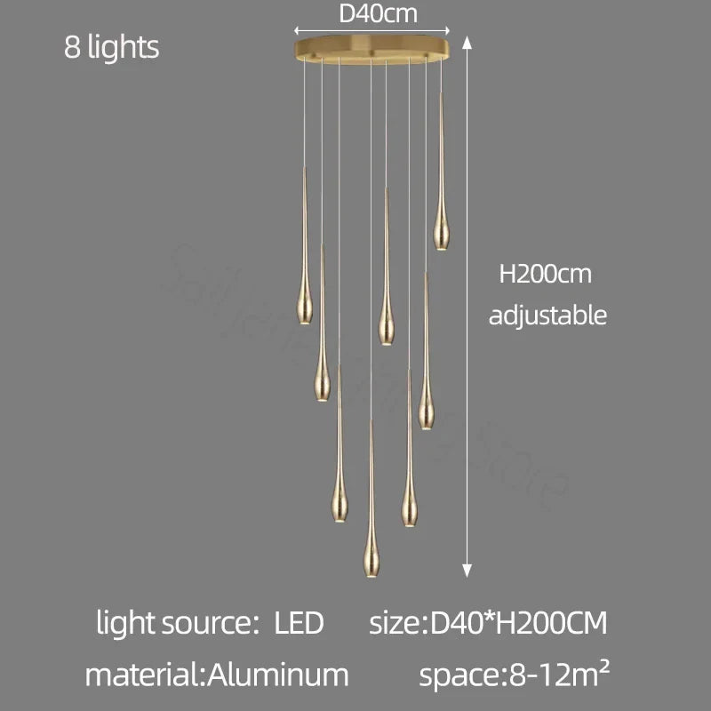 Afralia™ Gold-Plated LED Ceiling Chandelier for Staircase, Living Room, Kitchen, Attic