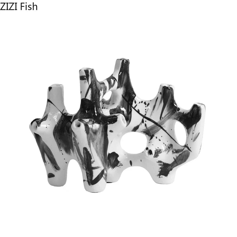 Afralia™ Black Starfruit Coral Vase Resin Desk Decor Modern Floral Room Aesthetic