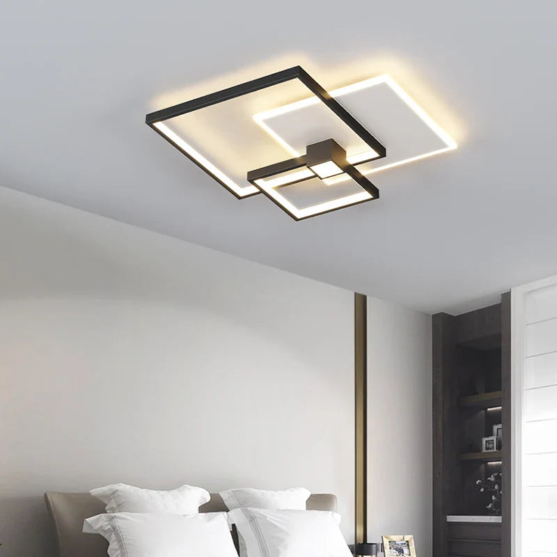 Afralia™ Modern Square Ceiling Lamp for Bedroom Living Room Kitchen Loft, Black White Chandelier LED Light