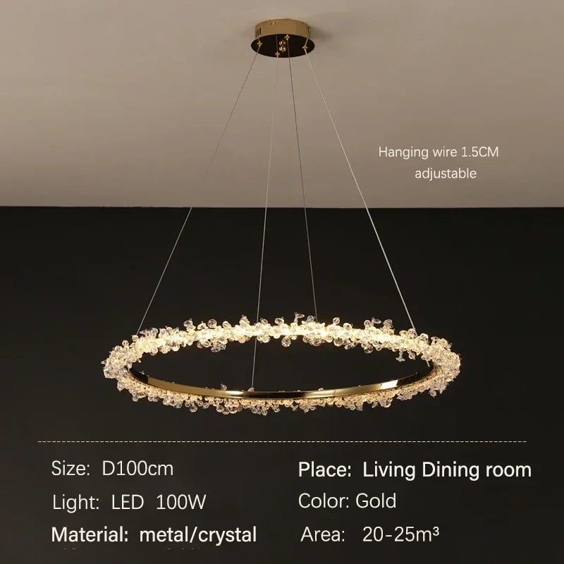 Afralia™ Nordic Gold Round Crystal LED Chandelier for Modern Luxury Living Room