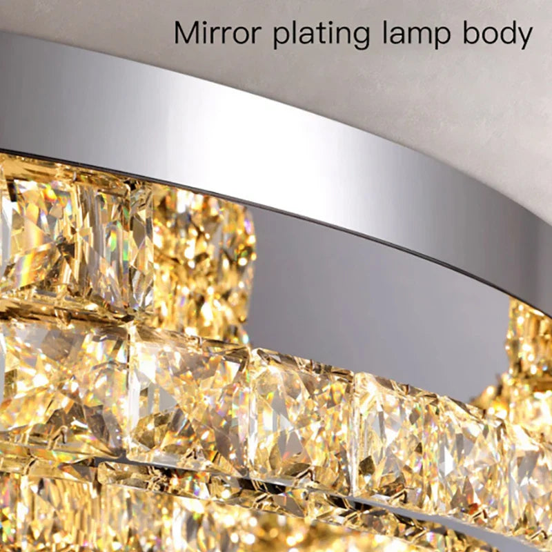 Afralia™ LED Crystal Ceiling Lamp, Silver Chrome Chandelier for Living Room