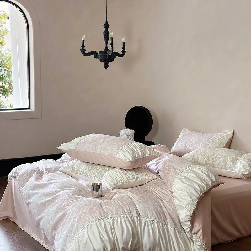 Afralia™ Luxe Satin Cotton Duvet Cover Set with Sheets & Lace Pillowcase