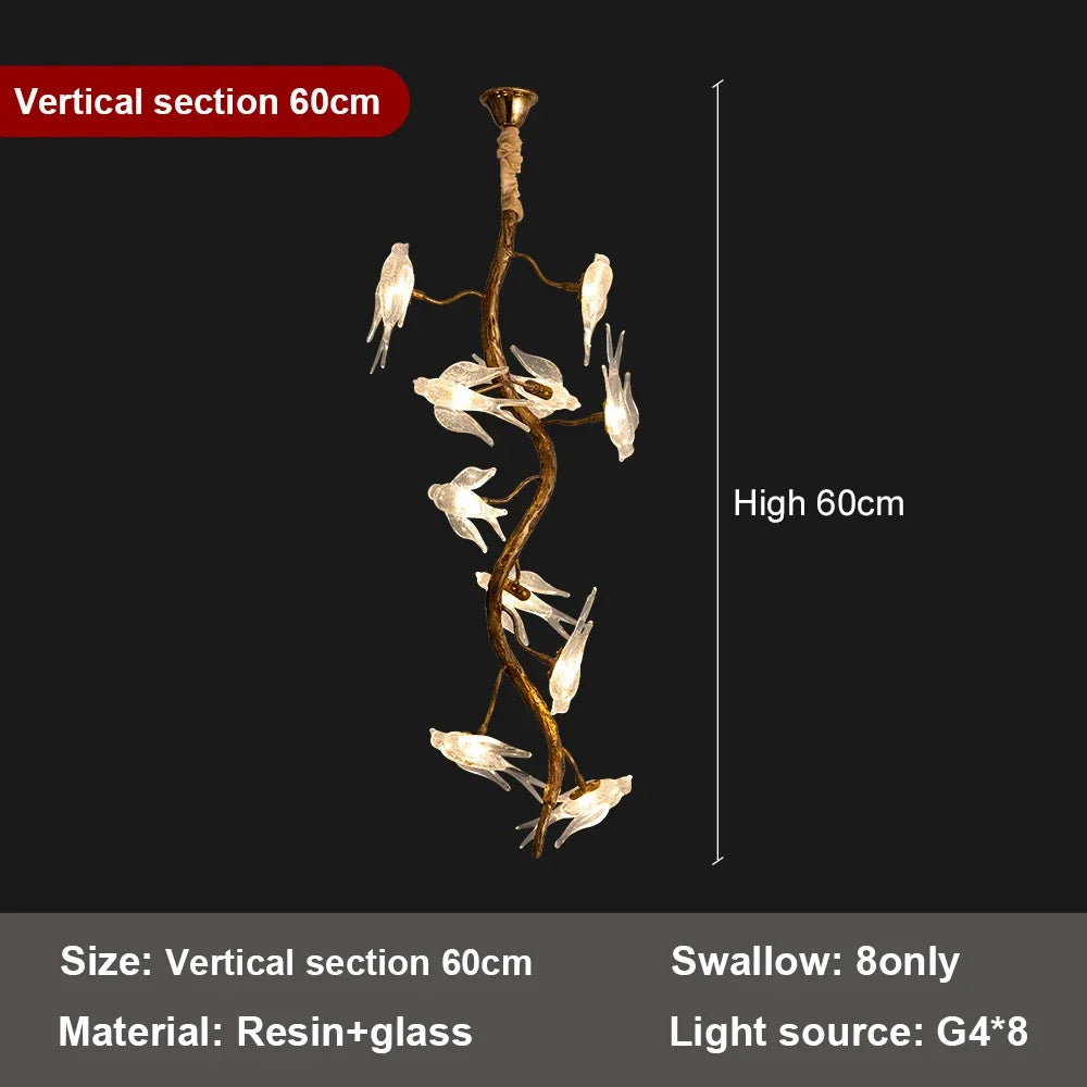 Afralia™ Bird Crystal Glass Branch Chandelier for Living Room, Bedroom, Hotel