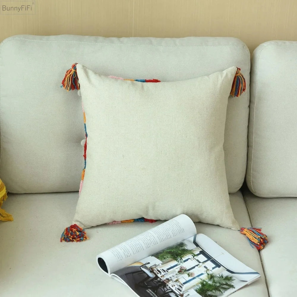 Afralia™ Moroccan Wool Tassel Cushion Cover - Boho Style Ethnic Pillow Cover
