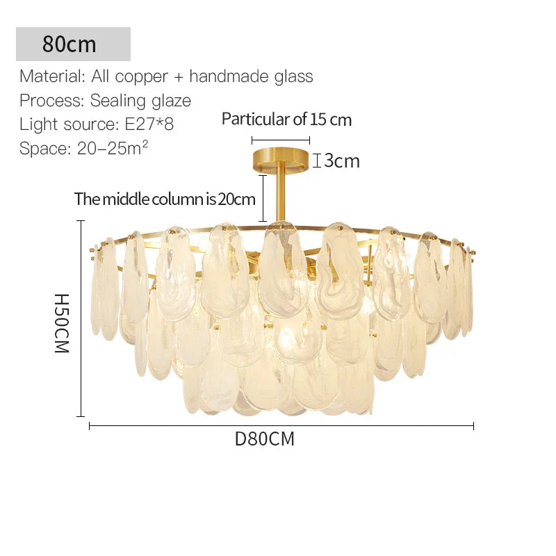 Afralia™ Luxury Copper Chandelier Light Glass Crystal Brass Master Bedroom French Living Room