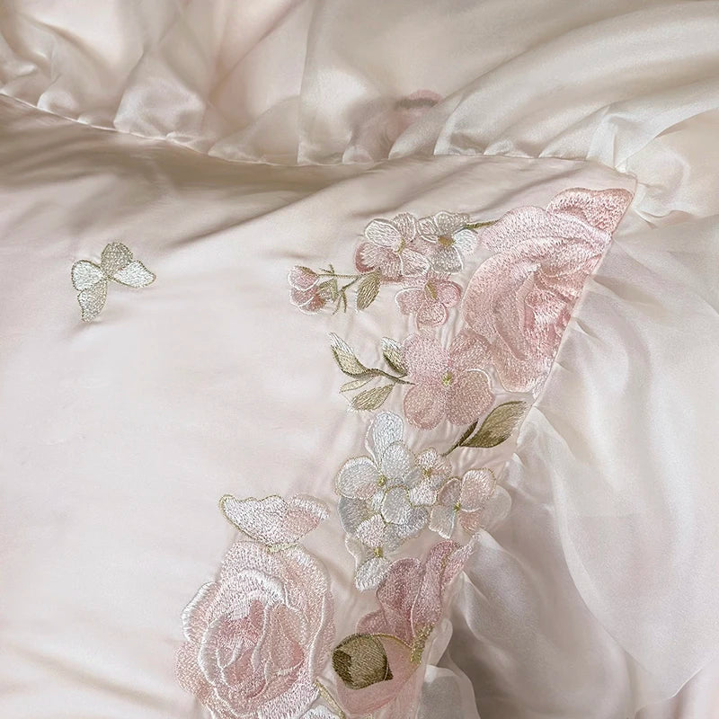 Afralia™ Vintage Lace Ruffles Embroidery Bedding Set with Duvet, Sheet, and Pillowcases