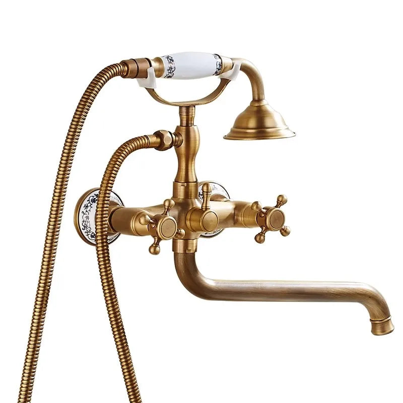 Afralia™ Brass Bathtub Shower Set Wall Mounted - Hot and Cold Mixer Taps