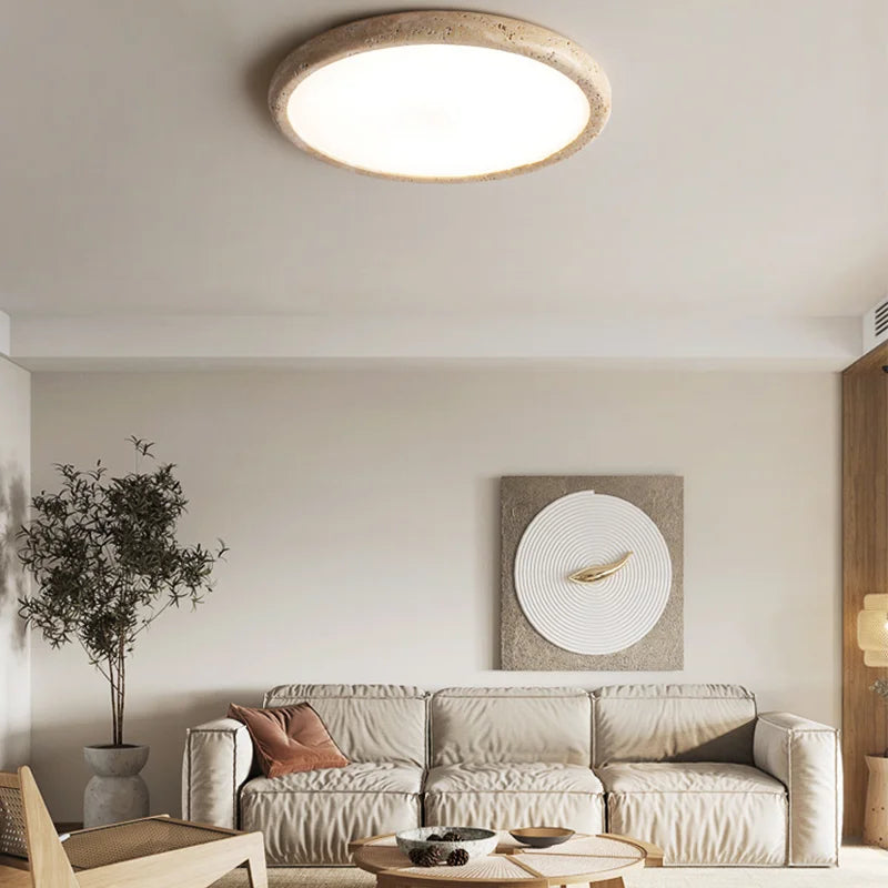 Afralia™ Natural Stone Art LED Ceiling Chandelier - Retro Round Disc Shape Nordic Light Fixtures