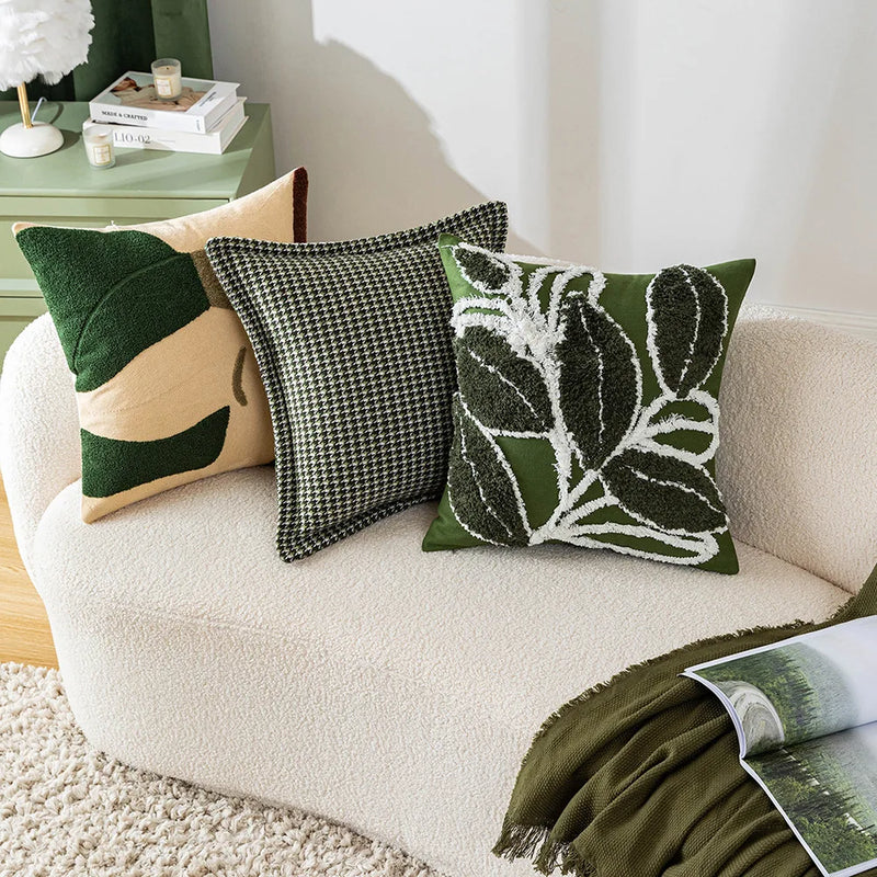 Afralia™ Green Embroidered Tufted Cushion Cover - Modern Minimalism Art Design