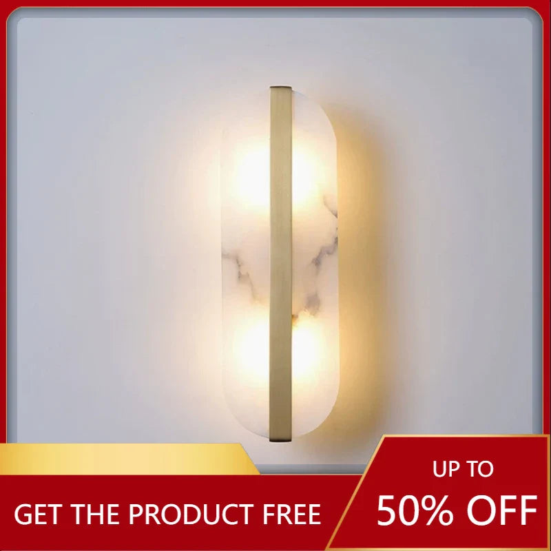 Afralia™ Alabaster Moon Oval Marble Wall Lamp, Gold/Copper LED Sconce for Modern Indoor Decor
