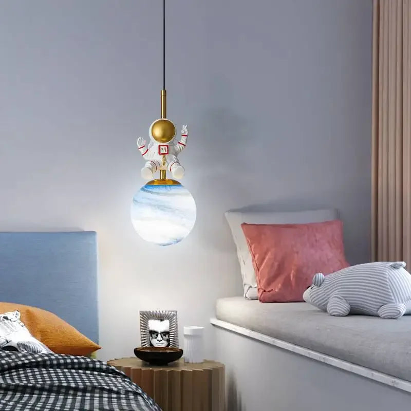 Afralia™ Modern LED Creative Moon Pendant Lamp - Astronaut Chandelier for Children's Study Room