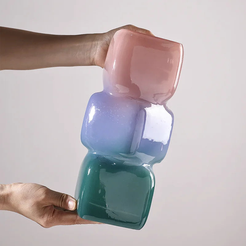 Afralia™ Square Glass Vase Gradient Color Hydroponics Flower Pot Home Decoration