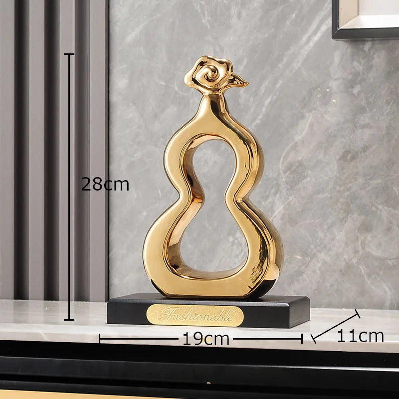 Afralia™ Gold Gourd Ceramic Sculpture Desk Decor Porcelain Crafts Room Ornaments