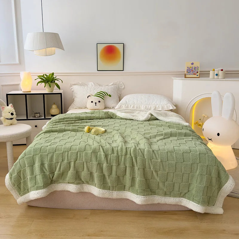 Afralia™ Checkerboard Faux Lamb Fleece Blanket: Soft, Cozy, Dual Sided Sofa Cover, Machine Washable