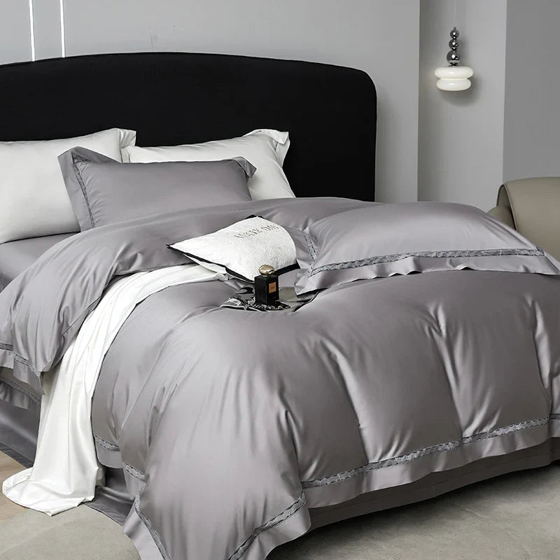 Afralia™ Hollow Lace Wide Edge Luxury Bedding Set with Soft Silky Finish