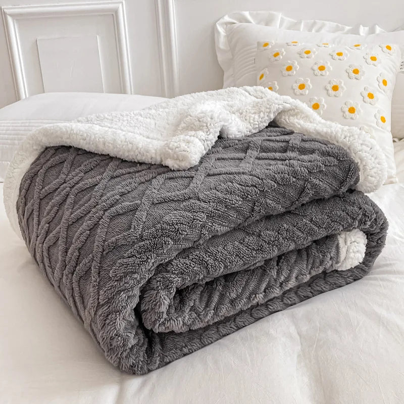 Afralia™ Nordic Big Lamb Fleece Jacquard Blanket for Autumn Winter Single Double Bed