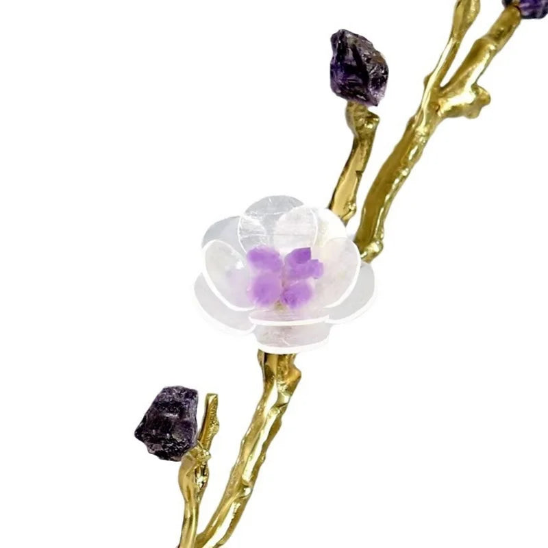 Afralia™ Crystal Flower Tree Sculpture: Golden Branches with Marble Base