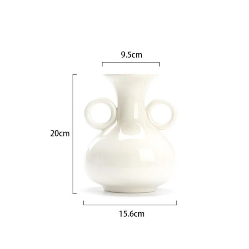 Afralia™ Teapot Ceramic Vase Double-eared Pot Home Decor Flower Arrangement White Porcelain