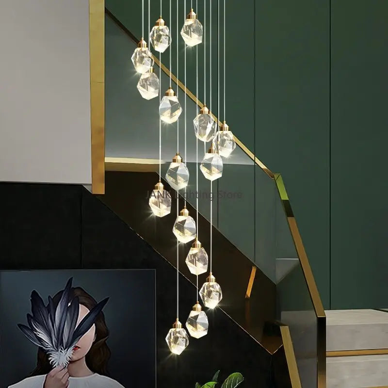 Afralia™ Modern Luxury Villa Staircase Chandelier LED Pendant Lights for Home Decoration